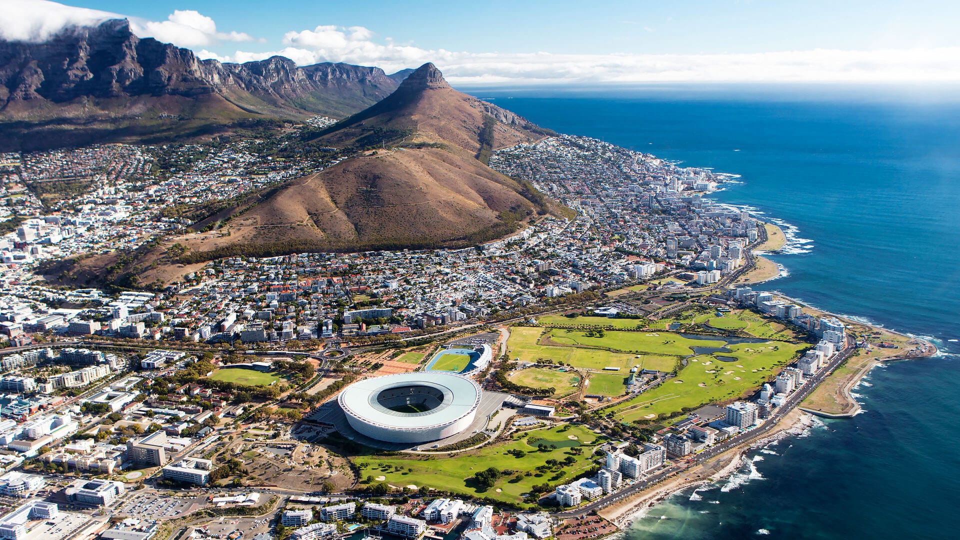 Aerial view of Cape Town with Table Mountain